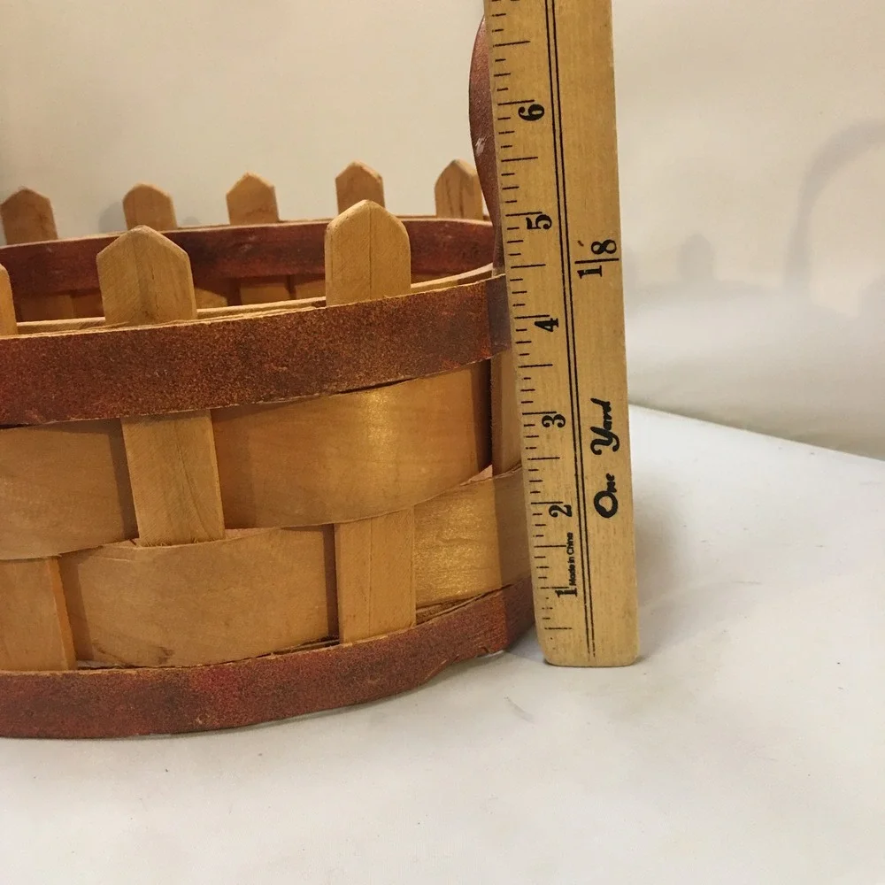 Picket Fence Wood Basket Home Decor OS Brown Rustic Farmhouse Style Cottagecore